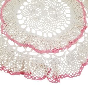 Unbranded Crochet Doily 10in Adult Pink White Good Floral Lace Round‎ Handmade